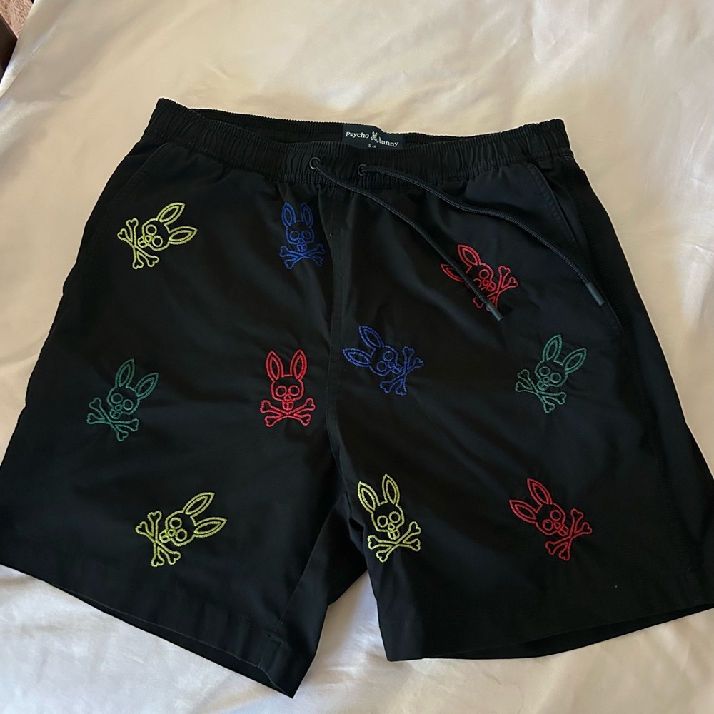 Psycho Bunny Black Shorts with Blue Embroidery